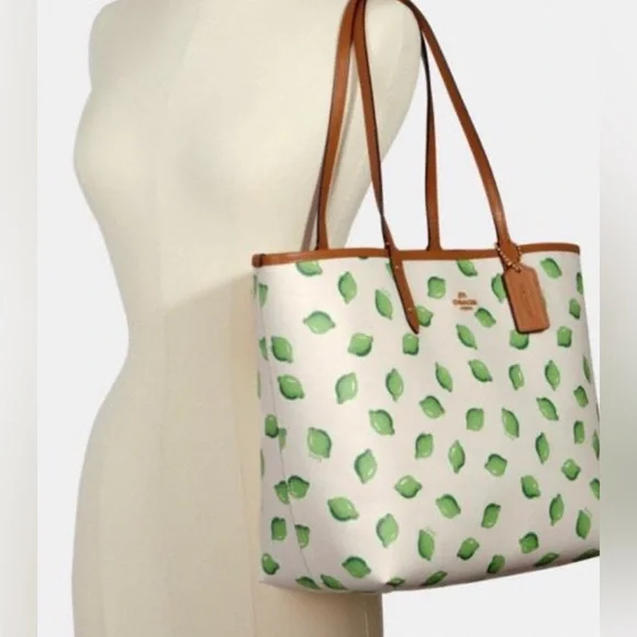 RARE Coach Reversible City Tote with Lime Print Designer Bag Purses Womens - Picture 5 of 11